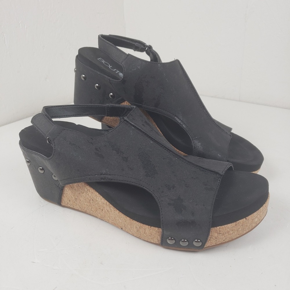 Boutique by Corkys Carley Black Distressed Wedge Sandals Studded Platform 11